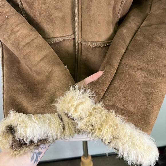 Style & Co Y2K Faux Suede Shearling Jacket Women’s Small Brown Fur Trim Boho - Picture 9 of 9